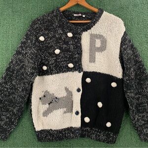 Vintage 80’s Puppy Dog Knit 3D Knit Cardigan Sweater Youth Girls Large 14/16